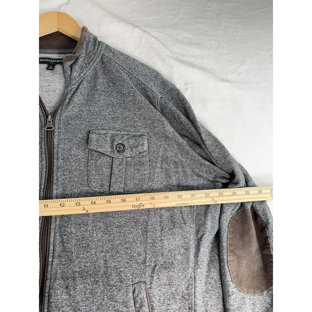 Banana Republic Jacket Mens Extra Large Gray Full Zip Elbow Patch Corduroy Trim‎